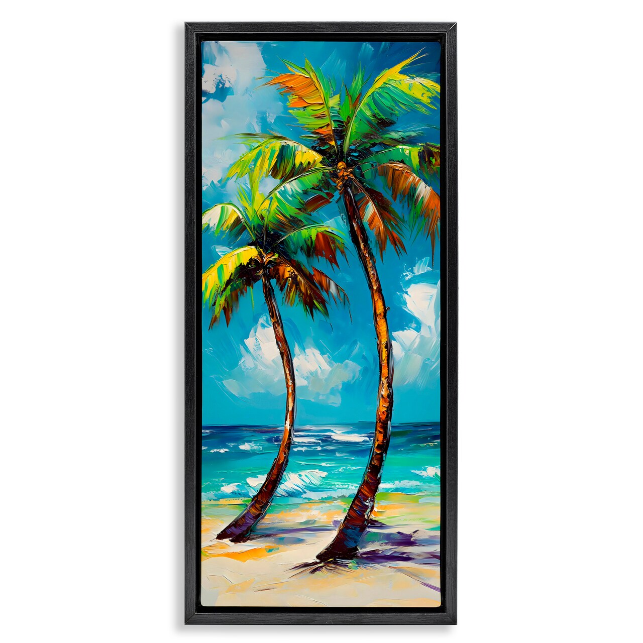 Stupell Industries Bendy Palm Trees on Shore Black Framed Floater Canvas Wall Art, design by LSR Design Studio